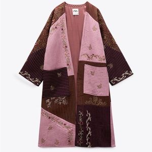 Satin patchwork embroidered kimono